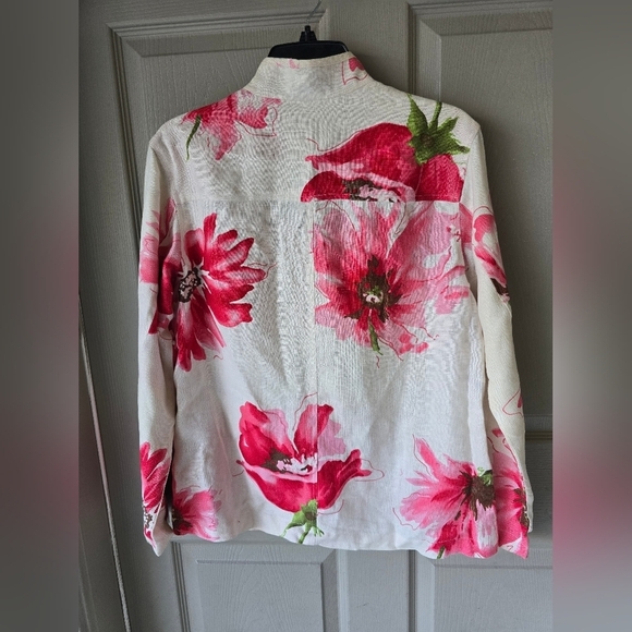 Chico's Floral 100% Linen Shirt Pink Green Long Sleeve ButtonUp Coastal - Picture 11 of 14